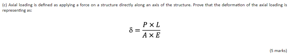 Solved (c) Axial loading is defined as applying a force on a | Chegg.com