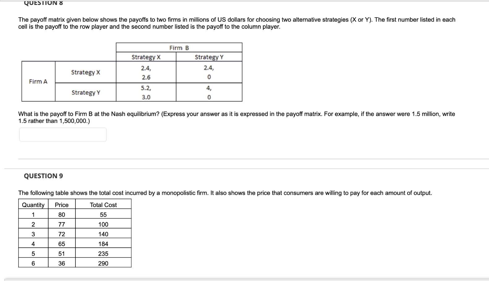 Solved QUESTION 8 The Payoff Matrix Given Below Shows The | Chegg.com