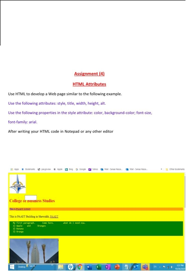 Assignment (4) HTML Attributes Use HTML to develop a 