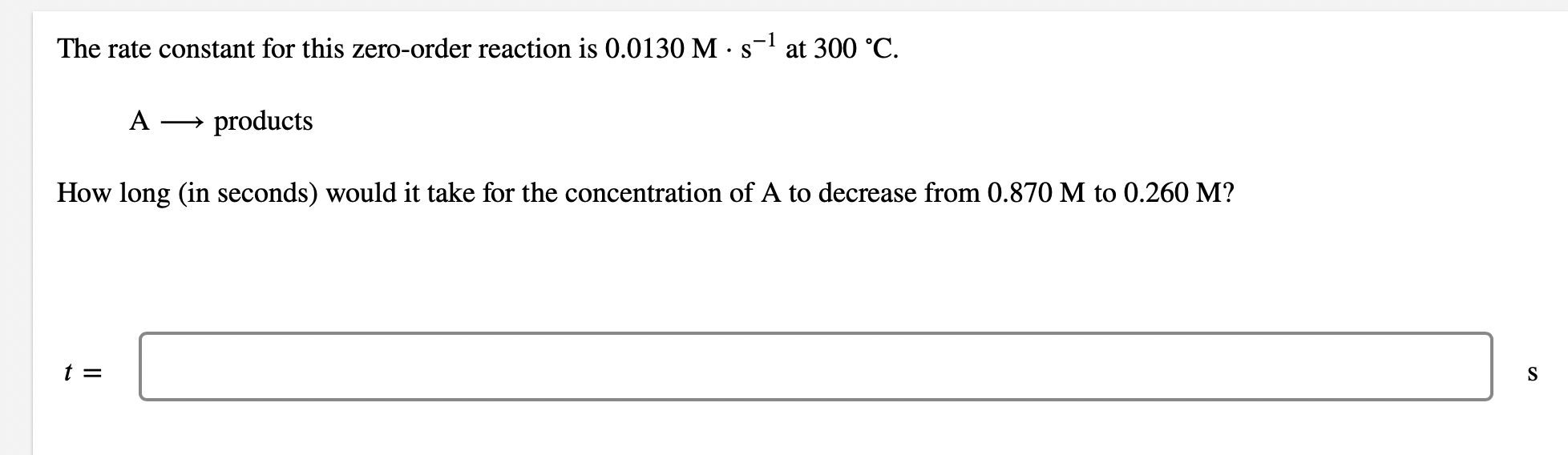 Solved The rate constant for this zeroorder reaction is