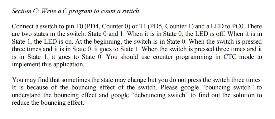 Solved Section C: Write a C program to count a switch | Chegg.com