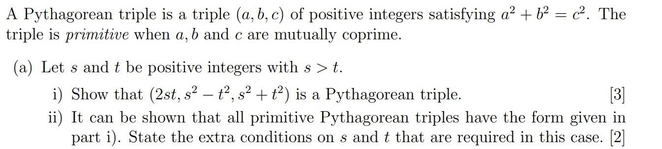 Solved A Pythagorean Triple Is A Triple (a,b,c) Of Positive | Chegg.com