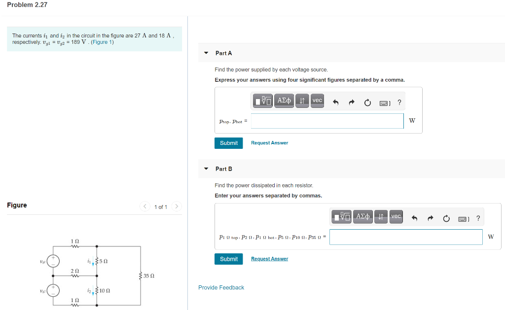 Solved Problem 2.27 The currents 11 and in in the circuit in | Chegg.com