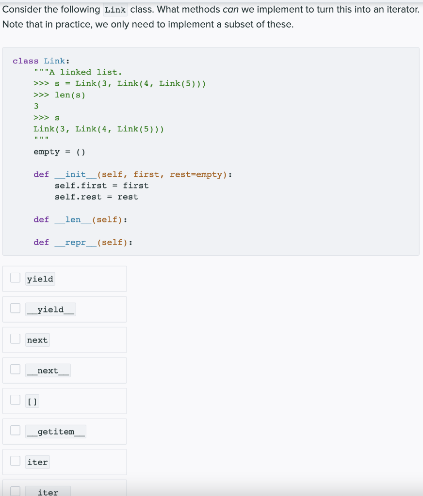 Solved Consider the following Link class. What methods can | Chegg.com