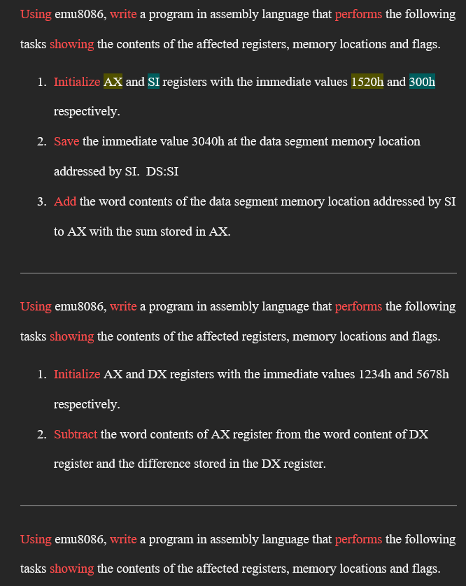 Solved Using Emu8086, Write A Program In Assembly Language | Chegg.com