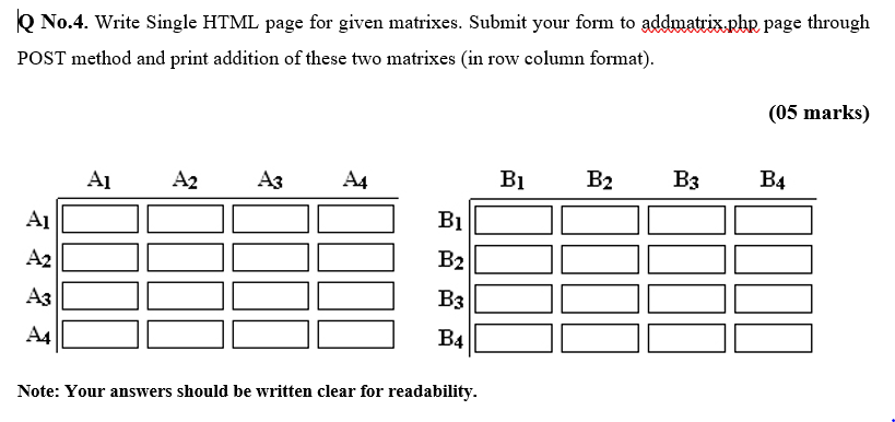 Solved No.4. Write Single HTML page for given matrixes. | Chegg.com