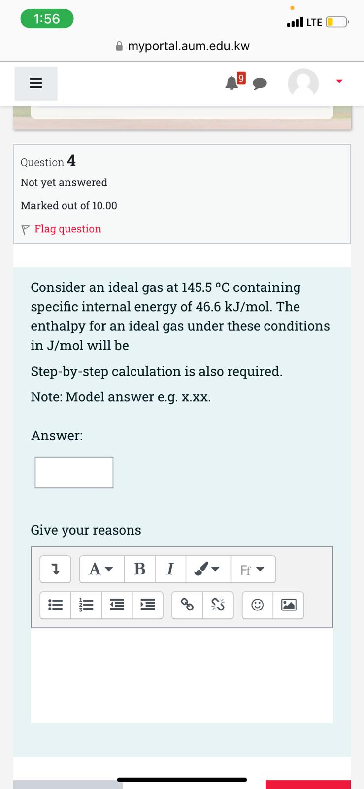 Solved myportal.aum.edu.kw 9 Question 4 Not yet answered | Chegg.com