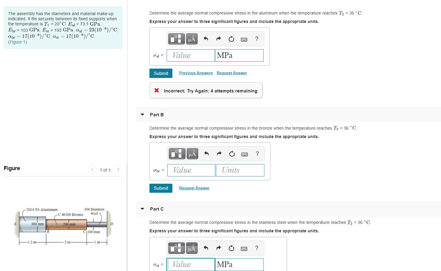 Solved Determine the average normal compressive stress in | Chegg.com