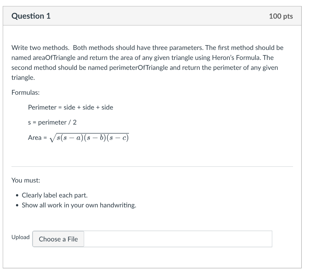 Solved Question 1 100 pts Write two methods. Both methods | Chegg.com