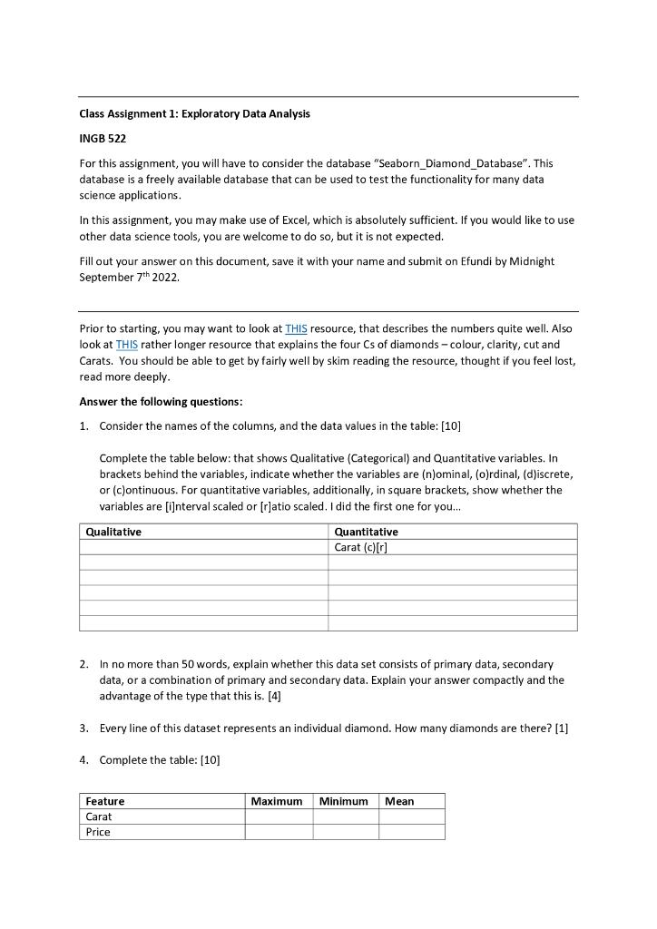 Solved Class Assignment 1: Exploratory Data Analysis INGB | Chegg.com