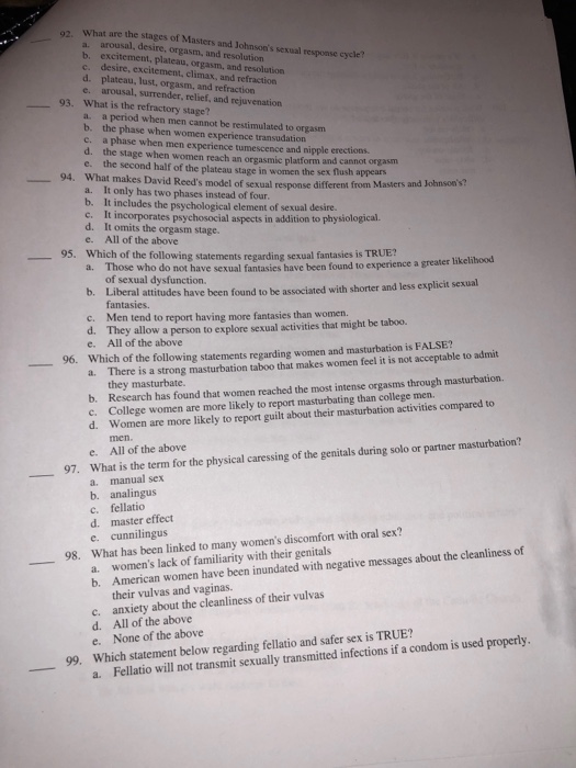 Solved What are the stages of Masters and Johnson s sexual Chegg