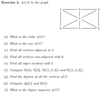 Solved Exercise 2. Let G be the graph (a) What is the order | Chegg.com