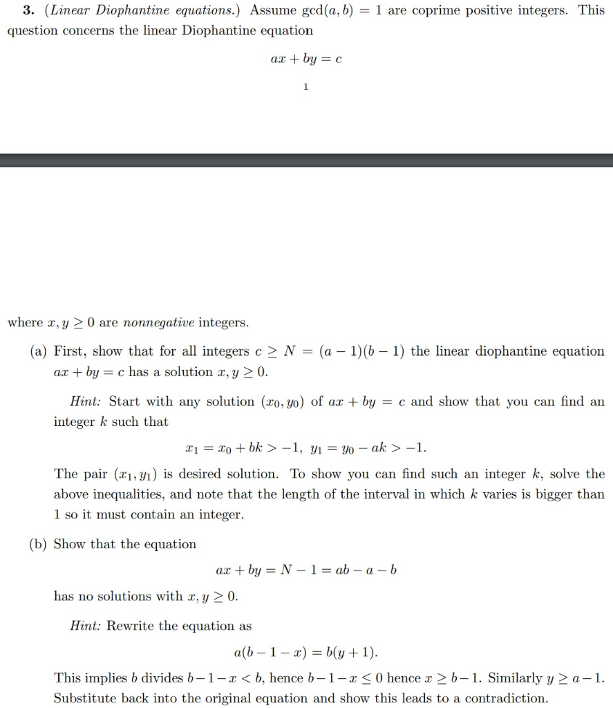 3 Linear Diophantine Equations Assume Gcd A Chegg Com