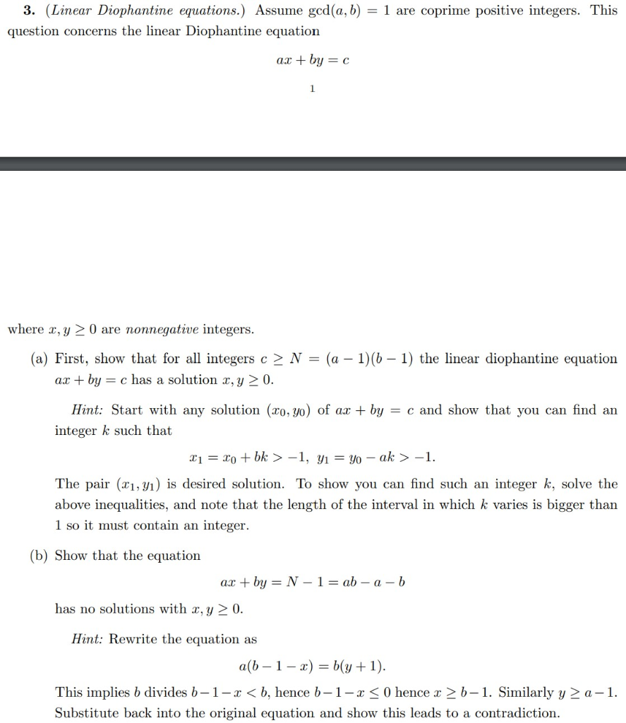 3. (Linear Diophantine Equations.) Assume Gcd (a, B) | Chegg.com