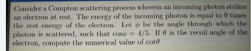 Solved Consider a Compton scattering process wherein an | Chegg.com