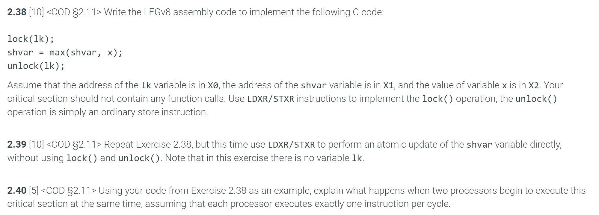 Solved 2.38 [10] Write The LEGV8 Assembly Code To Implement | Chegg.com