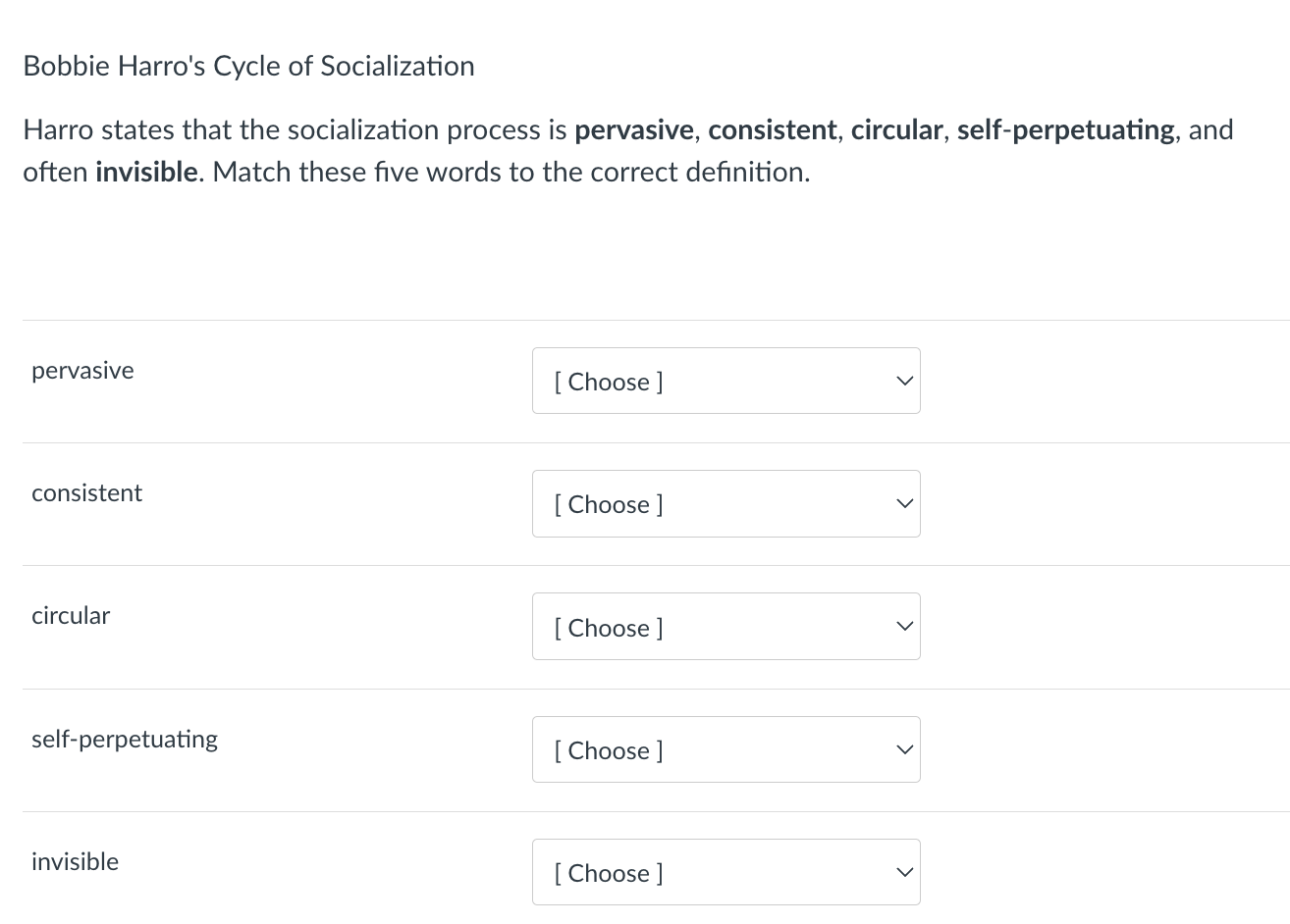 Solved Bobbie Harro's Cycle of SocializationHarro states | Chegg.com