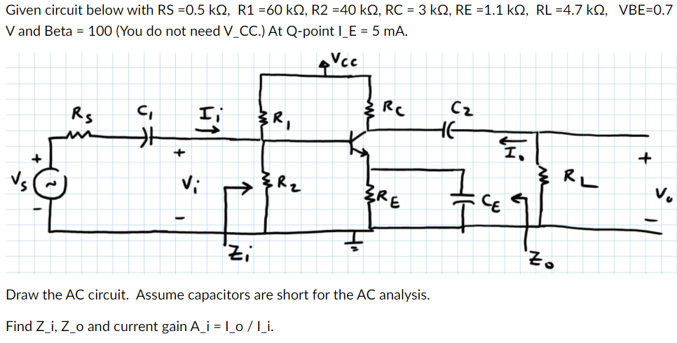 Solved Given circuit below with RS =0.5 k2, R1 =60 k 2, R2 | Chegg.com