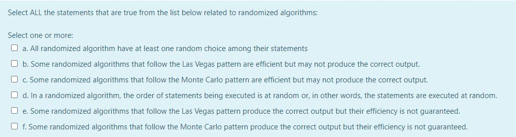 Solved Select ALL the statements that are true from the list | Chegg.com