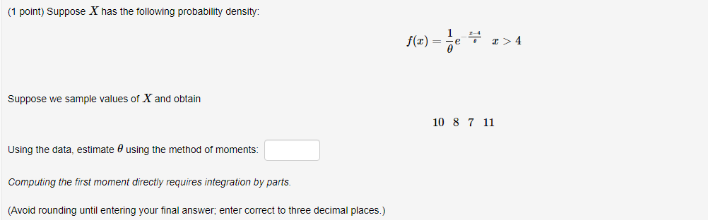Solved (1 point) Suppose X has the following probability | Chegg.com