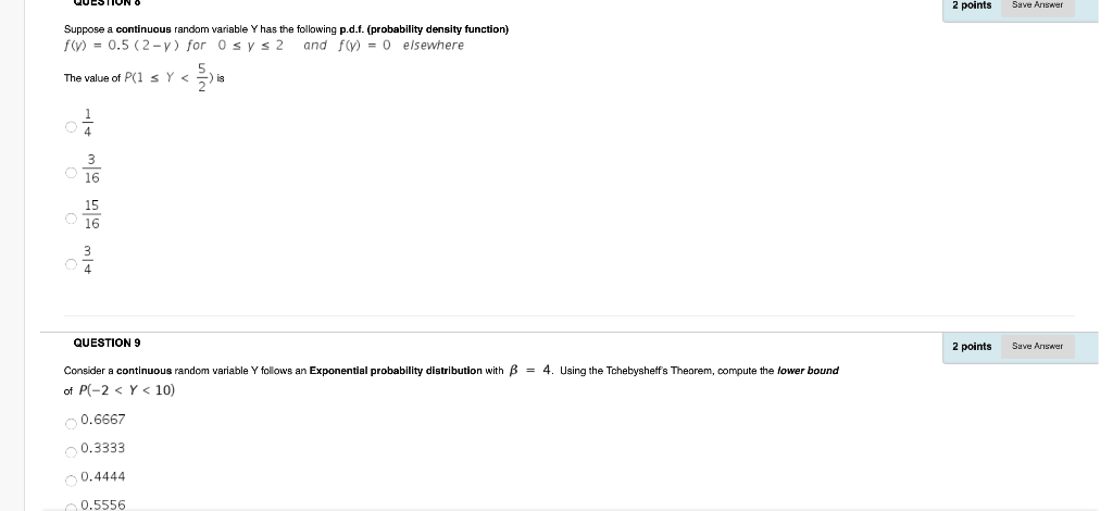 Solved 2 points Save Answer Suppose a continuous random | Chegg.com
