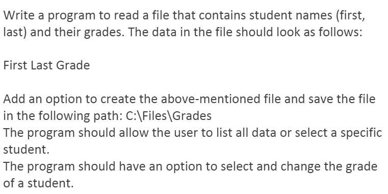 Solved Write a program to read a file that contains student | Chegg.com