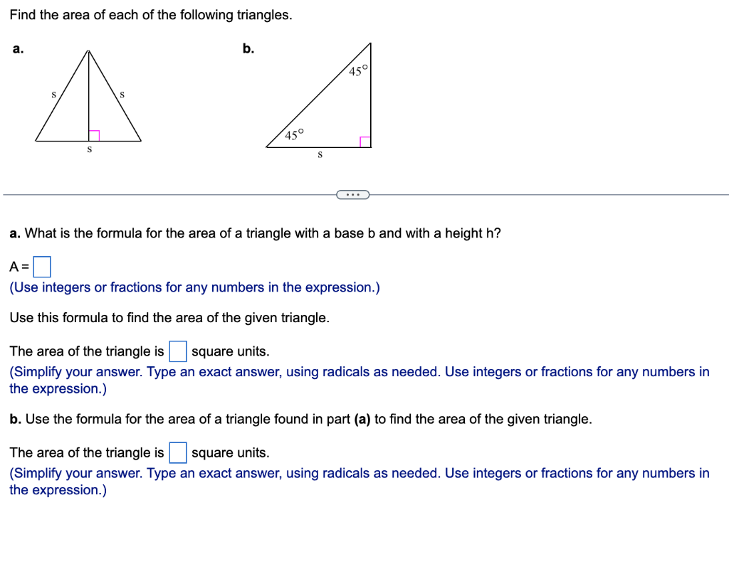 Solved Find the area of each of the following triangles. a. | Chegg.com