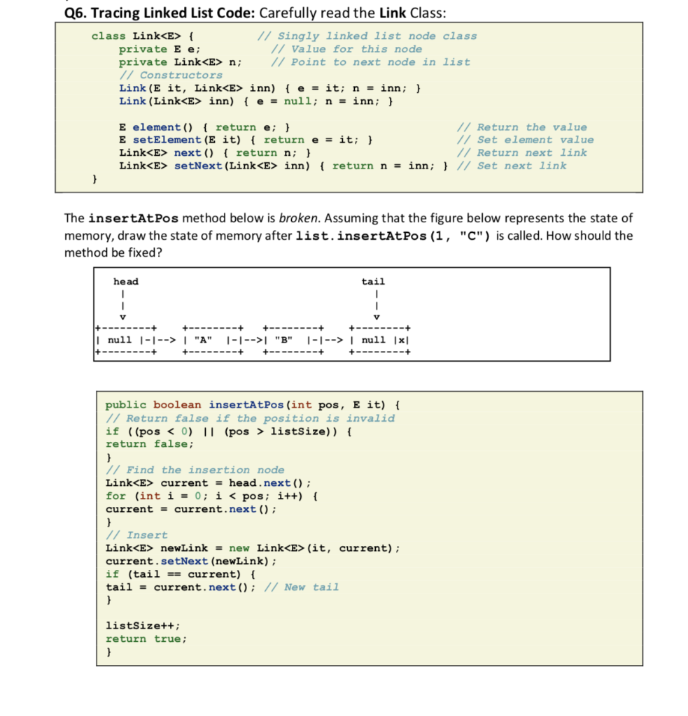 Solved Q6 Tracing Linked List Code Carefully Read The L Chegg Com