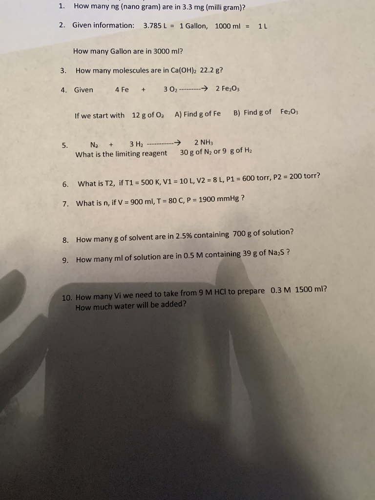 Solved 1. How many ng (nano gram) are in 3.3 mg (milli | Chegg.com