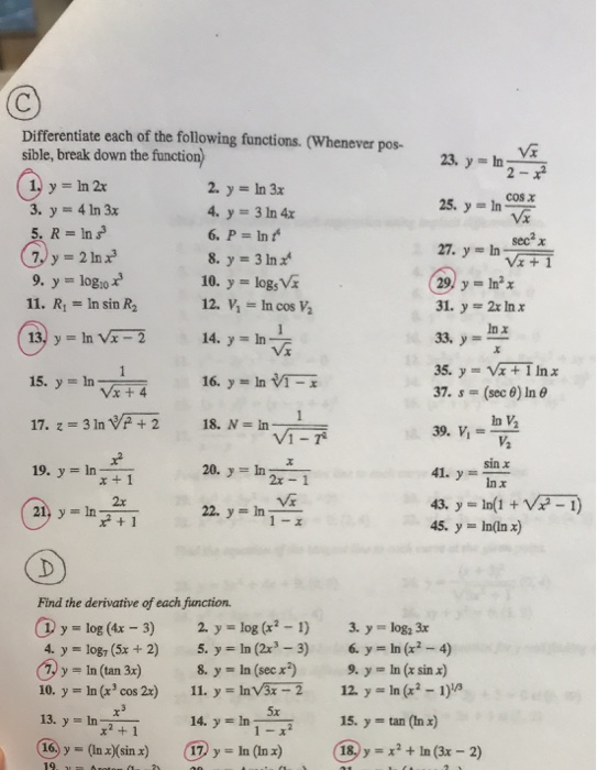 Solved Differentiate each of the following functions. | Chegg.com