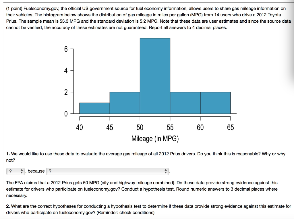 Solved (1 point) Fueleconomy.gov, the official US government