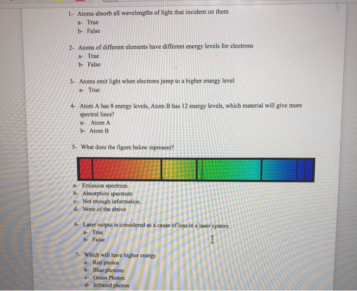 Solved 1 Atoms absorb all wavelengths of light that