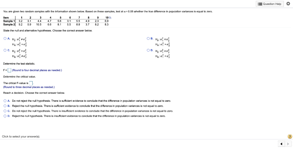 Solved Question Help O You are given two random samples with | Chegg.com