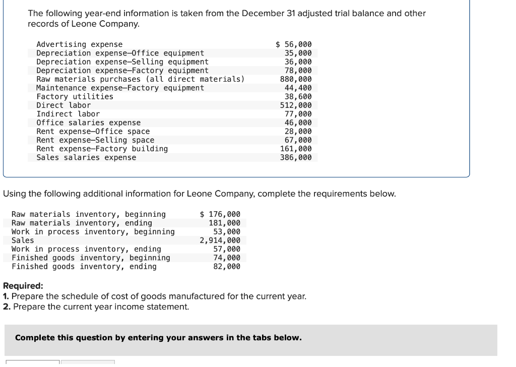 The following yearend information is taken from the