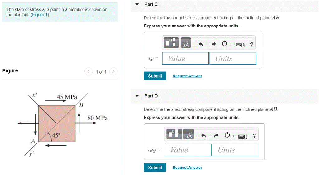 Solved Part C The state of stress at a point in a member is | Chegg.com