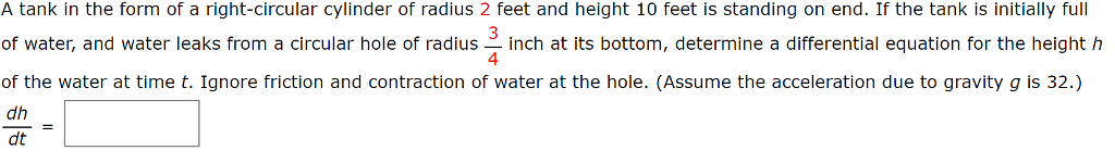 Solved A tank in the form of a right-circular cylinder of | Chegg.com