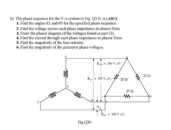 Solved b) The phase sequence for the Y-A system in Fig. 3 B. | Chegg.com