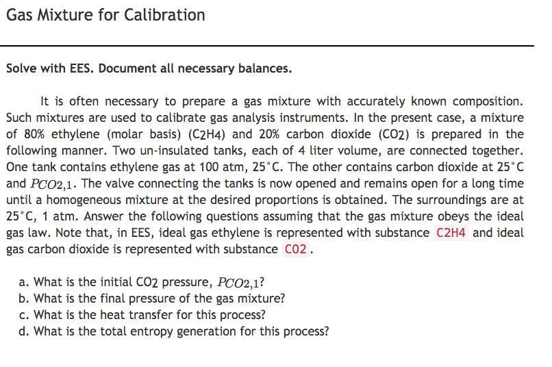 Solved Gas Mixture for Calibration Solve with EES. Document