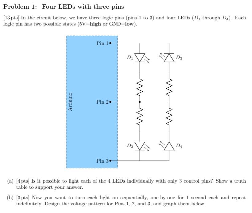 Solved Problem 1: Four LEDs with three pins [13 pts In the | Chegg.com