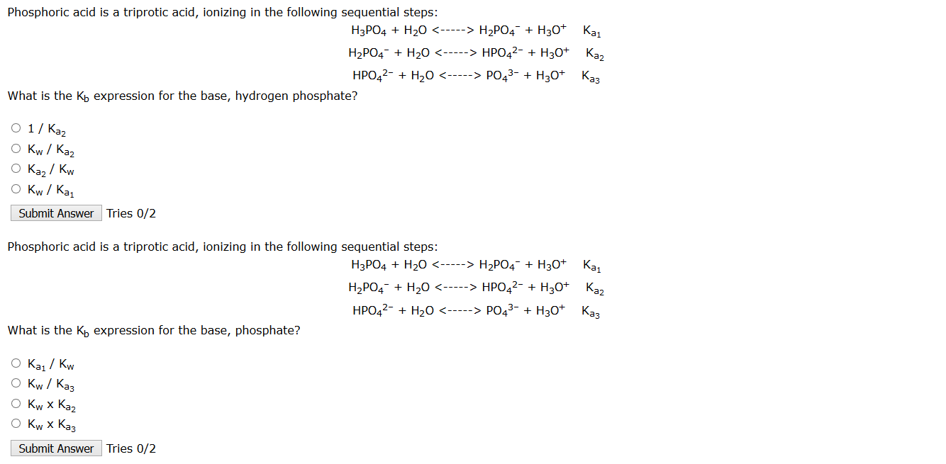 Solved Phosphoric acid is a triprotic acid, ionizing in the | Chegg.com