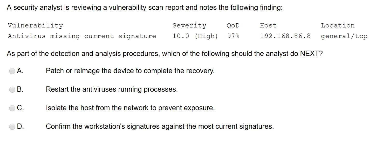 solved-a-security-analyst-is-reviewing-a-vulnerability-scan-chegg