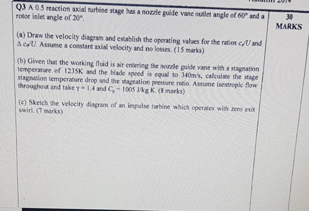 Solved Q3 A 0.5 reaction axial turbine stage has a nozzle | Chegg.com