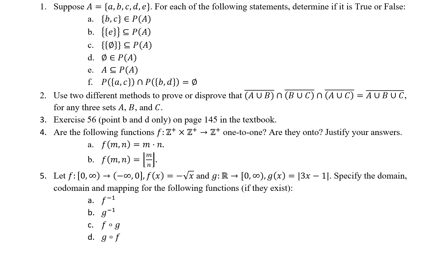 Solved 1. Suppose A={a,b,c,d,e}. For Each Of The Following | Chegg.com