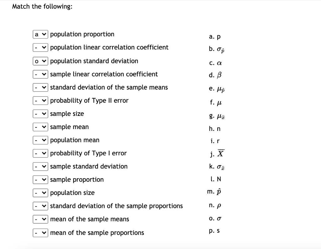 Solved Match The Following A V Population Proportion A Chegg Com