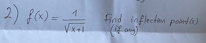 Solved 2) f(x) = ㅓ find inflection point (6) s (if any) X+1 | Chegg.com