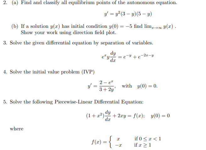Solved 2. (a) Find and classify all equilibrium points of | Chegg.com