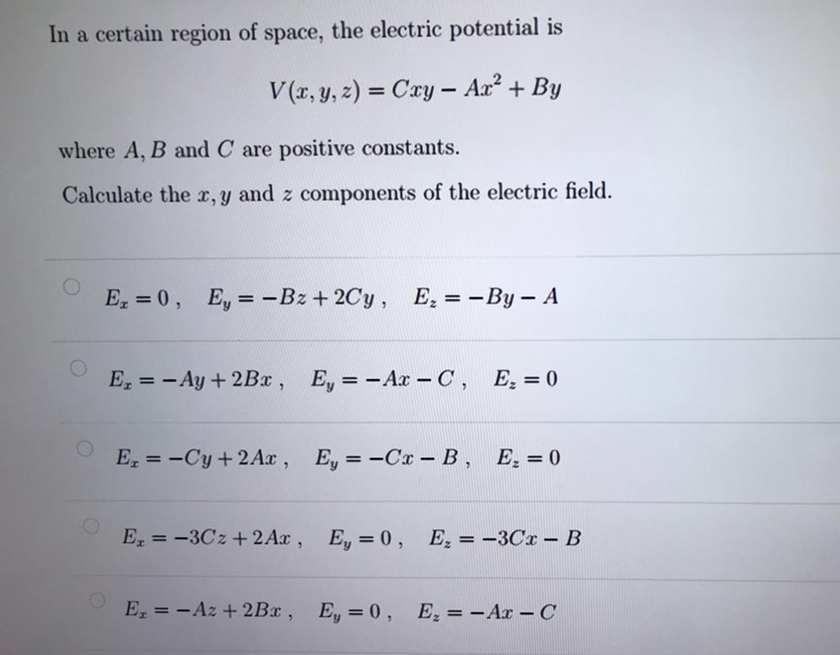Solved In a certain region of space, the electric potential | Chegg.com
