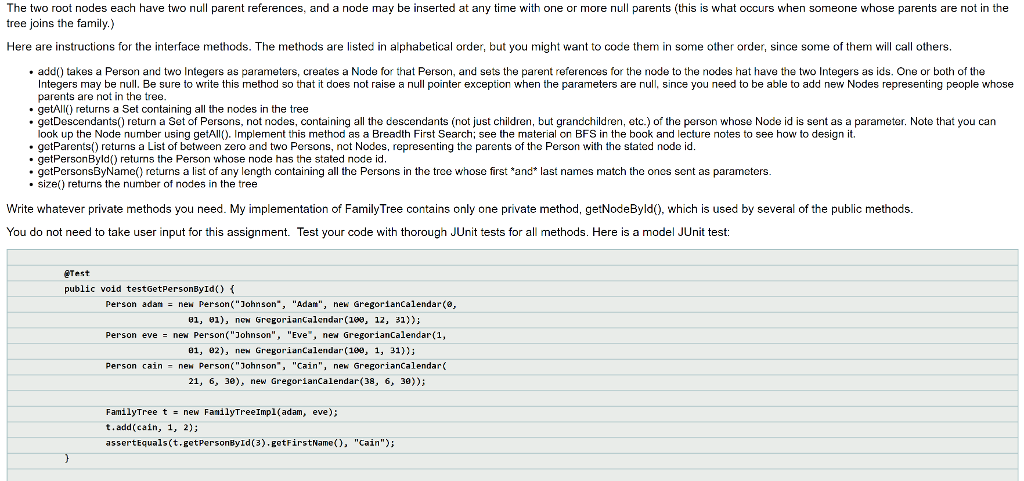 Create a FamilyTree data structure. The FamilyTree is | Chegg.com