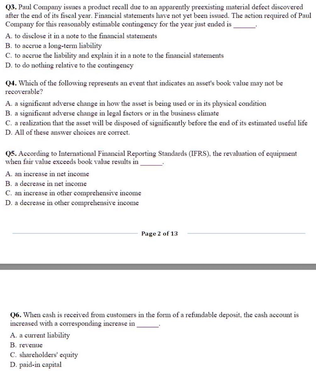 Solved Q3. Paul Company Issues A Product Recall Due To An | Chegg.com