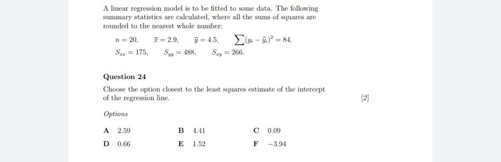 Solved A linear regression model is to be fitted to some | Chegg.com